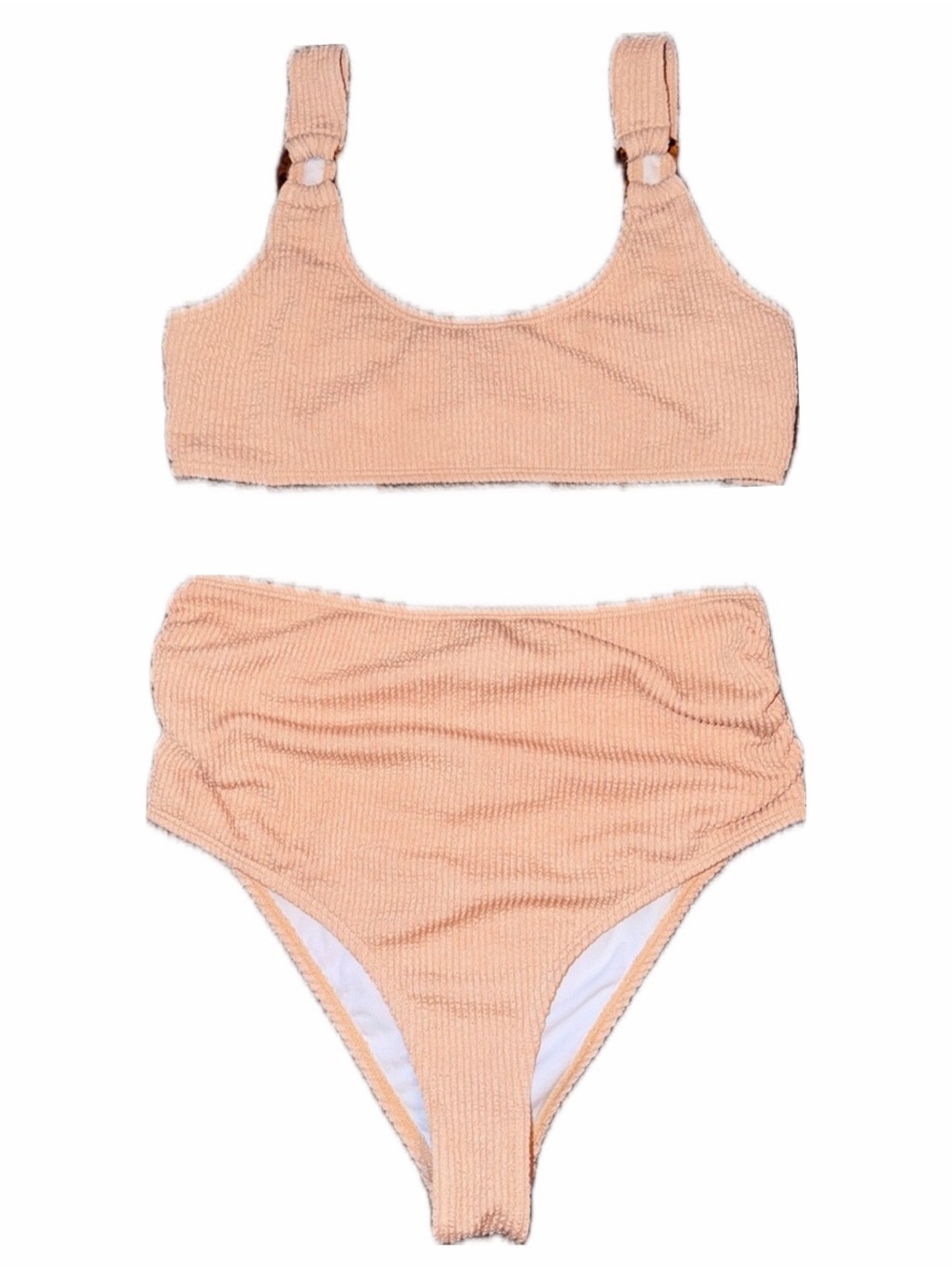 BOOHOO-Tan Ribbed High-Waisted Two-Piece Bikini